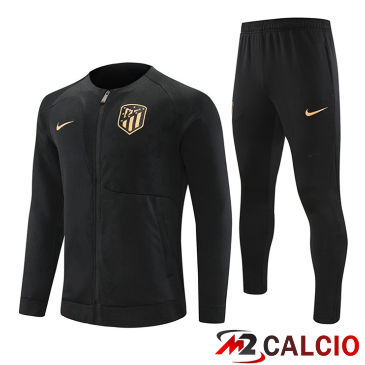Maglie Calcio Personalizzate,Tute Calcio Squadre,Maglia Nazionale Italiana Calcio | Insieme Tuta Calcio - Giacca Atletico Madrid Nero 2022/2023