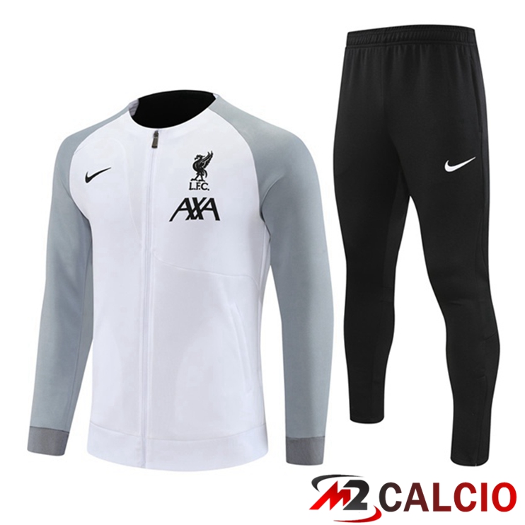 Maglie Calcio Personalizzate,Tute Calcio Squadre,Maglia Nazionale Italiana Calcio | Insieme Tuta Calcio - Giacca FC Liverpool Bianco Grigio 2022/2023
