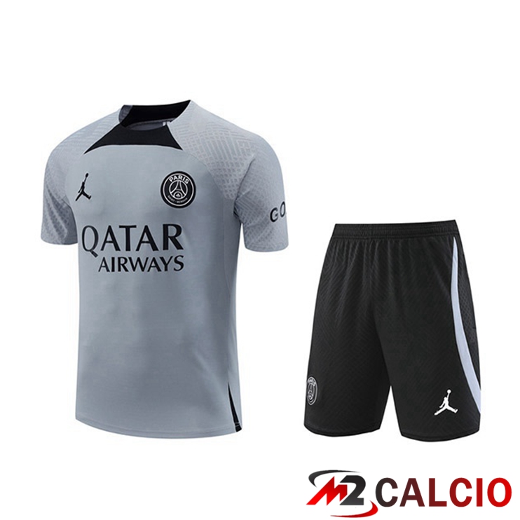 Maglie Calcio Personalizzate,Tute Calcio Squadre,Maglia Nazionale Italiana Calcio | T Shirt Allenamento Paris PSG + Pantaloncini Grigio 2022/2023