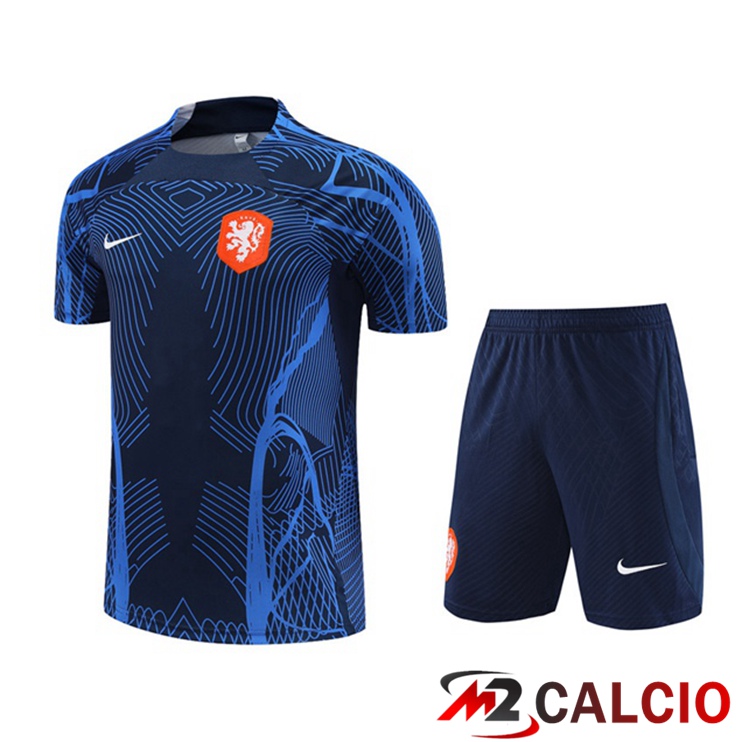 Maglie Calcio Personalizzate,Tute Calcio Squadre,Maglia Nazionale Italiana Calcio | T Shirt Allenamento Paesi Bassi + Pantaloncini Blu Reale 2022/2023