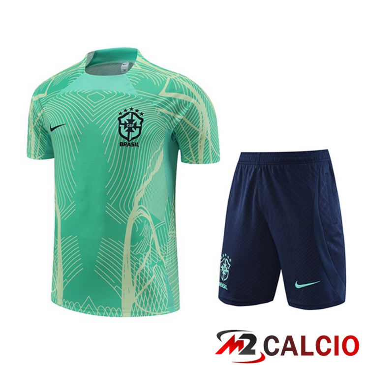 Maglie Calcio Personalizzate,Tute Calcio Squadre,Maglia Nazionale Italiana Calcio | T Shirt Allenamento Brasile + Pantaloncini Verde 2022/2023