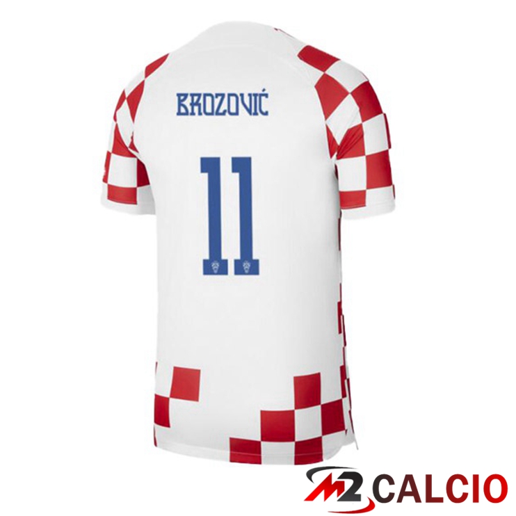 Maglie Calcio Personalizzate,Tute Calcio Squadre,Maglia Nazionale Italiana Calcio | Maglie Calcio Croazia (BROZOVIĆ 11) Prima Bianco Rosso 2022/2023