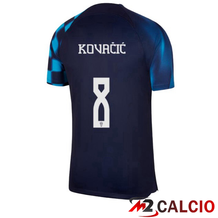 Maglie Calcio Personalizzate,Tute Calcio Squadre,Maglia Nazionale Italiana Calcio | Maglie Calcio Croazia (KOVAČIĆ 8) Seconda Nero Blu 2022/2023