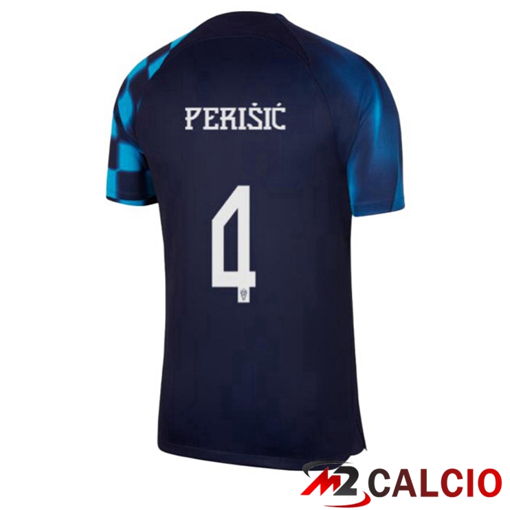 Maglie Calcio Personalizzate,Tute Calcio Squadre,Maglia Nazionale Italiana Calcio | Maglie Calcio Croazia (PERIŠIĆ 4) Seconda Nero Blu 2022/2023
