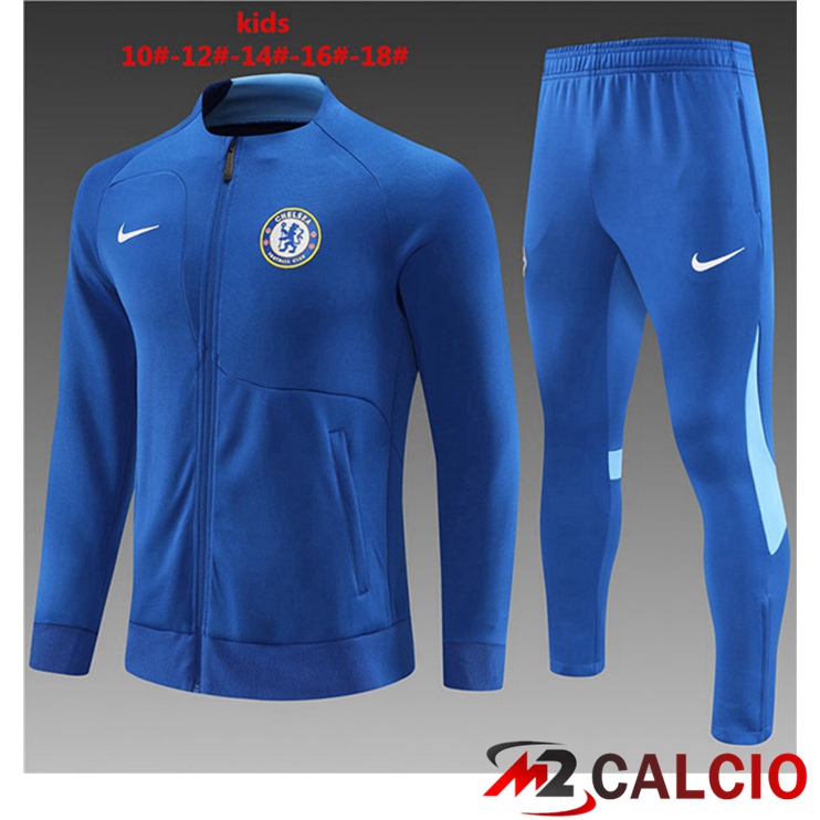 Maglie Calcio Personalizzate,Tute Calcio Squadre,Maglia Nazionale Italiana Calcio | Insieme Tuta Calcio - Giacca FC Chelsea Bambino Blu 2022/2023