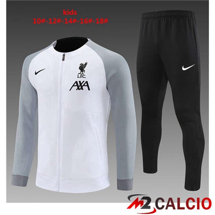 Maglie Calcio Personalizzate,Tute Calcio Squadre,Maglia Nazionale Italiana Calcio | Insieme Tuta Calcio - Giacca FC Liverpool Bambino Bianco Grigio 2022/2023