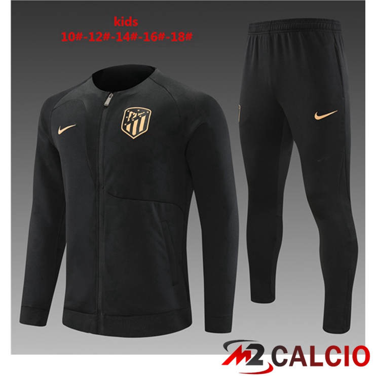 Maglie Calcio Personalizzate,Tute Calcio Squadre,Maglia Nazionale Italiana Calcio | Insieme Tuta Calcio - Giacca Atletico Madrid Bambino Nero 2022/2023