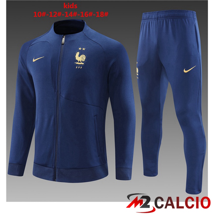 Maglie Calcio Personalizzate,Tute Calcio Squadre,Maglia Nazionale Italiana Calcio | Insieme Tuta Calcio - Giacca Francia Bambino Blu Reale 2022/2023