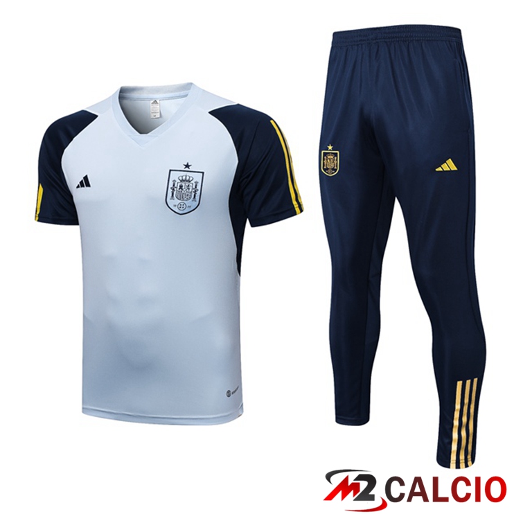Maglie Calcio Personalizzate,Tute Calcio Squadre,Maglia Nazionale Italiana Calcio | T Shirt Allenamento Spagna + Pantaloni Blu 2023/2024