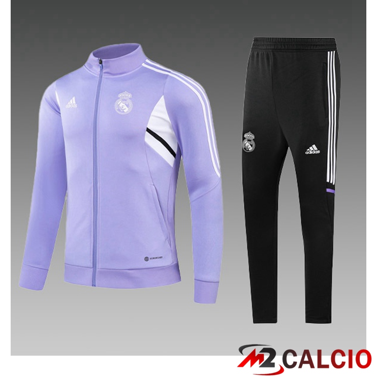 Maglie Calcio Personalizzate,Tute Calcio Squadre,Maglia Nazionale Italiana Calcio | Insieme Tuta Calcio - Giacca Real Madrid Bambino Viola 2023/2024