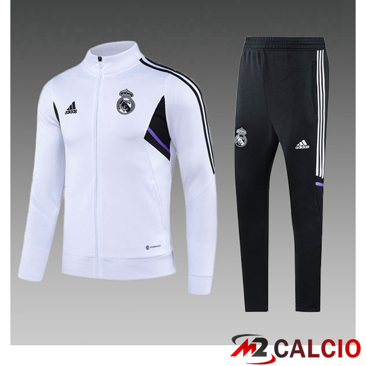 Maglie Calcio Personalizzate,Tute Calcio Squadre,Maglia Nazionale Italiana Calcio | Insieme Tuta Calcio - Giacca Real Madrid Bambino Bianco 2023/2024