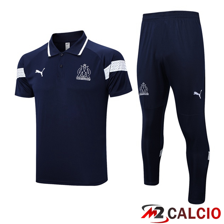 Maglie Calcio Personalizzate,Tute Calcio Squadre,Maglia Nazionale Italiana Calcio | Maglia Polo Marsiglia OM + Pantaloni Blu Reale 2023/2024