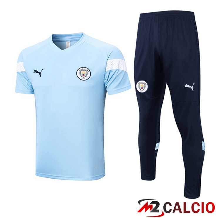 Maglie Calcio Personalizzate,Tute Calcio Squadre,Maglia Nazionale Italiana Calcio | T Shirt Allenamento Manchester City + Pantaloni Blu 2023/2024