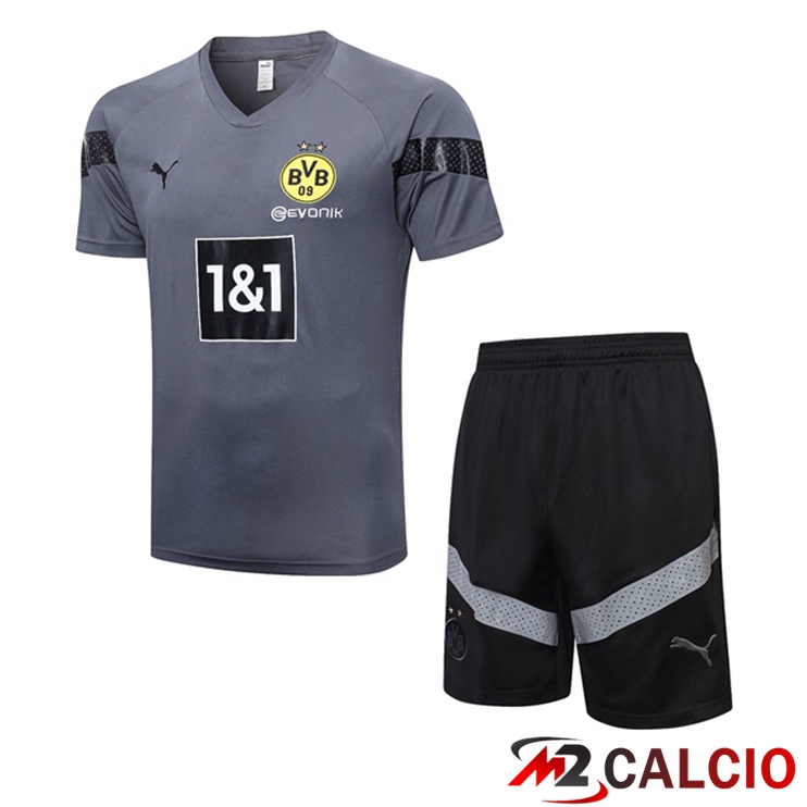 Maglie Calcio Personalizzate,Tute Calcio Squadre,Maglia Nazionale Italiana Calcio | T Shirt Allenamento Dortmund BVB + Pantaloncini Grigio 2023/2024