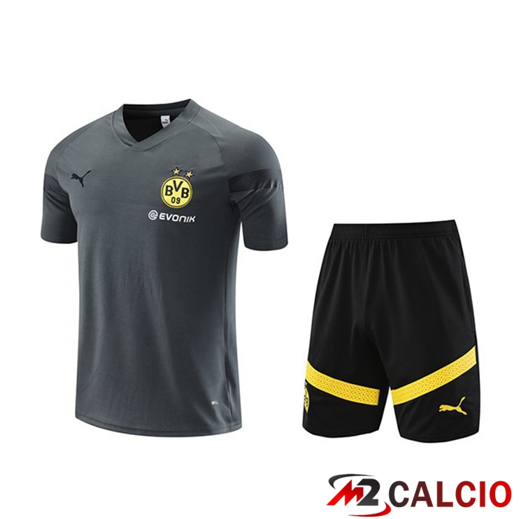 Maglie Calcio Personalizzate,Tute Calcio Squadre,Maglia Nazionale Italiana Calcio | T Shirt Allenamento Dortmund BVB + Pantaloncini Grigio 2023/2024