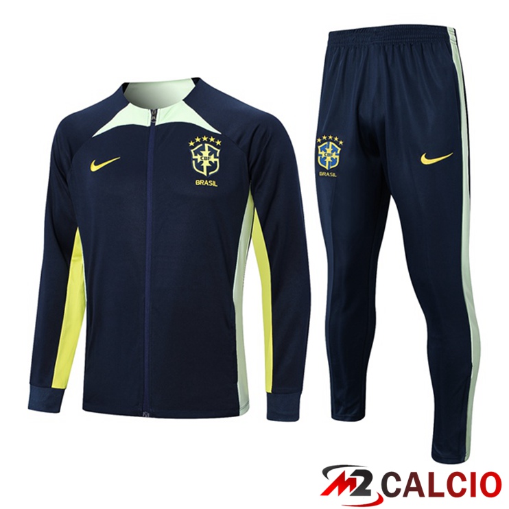 Maglie Calcio Personalizzate,Tute Calcio Squadre,Maglia Nazionale Italiana Calcio | Insieme Tuta Calcio - Giacca Brasile Blu Reale 2023/2024