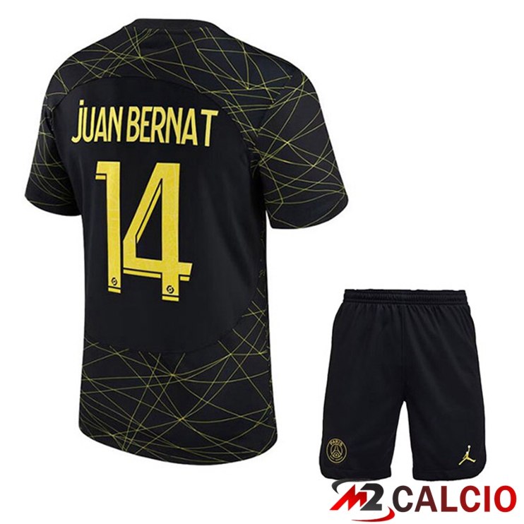 Maglie Calcio Personalizzate,Tute Calcio Squadre,Maglia Nazionale Italiana Calcio | Maglie Calcio Paris PSG (JUAN BERNAT 14) Bambino Quarto Nero 2022/2023