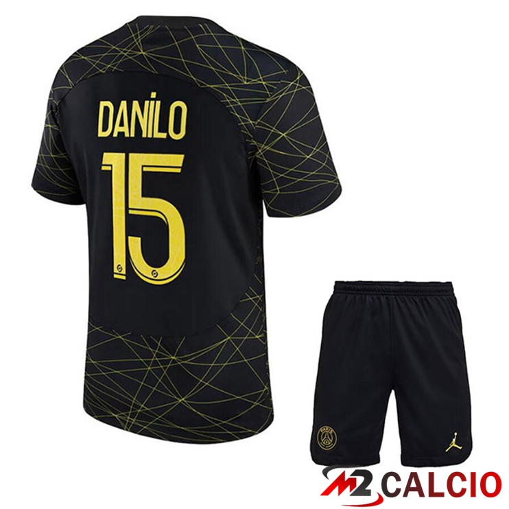 Maglie Calcio Personalizzate,Tute Calcio Squadre,Maglia Nazionale Italiana Calcio | Maglie Calcio Paris PSG (DANILO 15) Bambino Quarto Nero 2022/2023