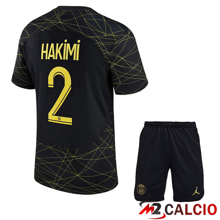 Maglie Calcio Personalizzate,Tute Calcio Squadre,Maglia Nazionale Italiana Calcio | Maglie Calcio Paris PSG (HAKIMI 2) Bambino Quarto Nero 2022/2023