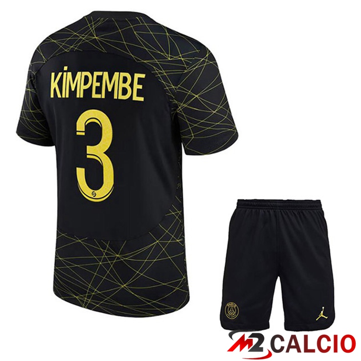 Maglie Calcio Personalizzate,Tute Calcio Squadre,Maglia Nazionale Italiana Calcio | Maglie Calcio Paris PSG (KIMPEMBE 3) Bambino Quarto Nero 2022/2023