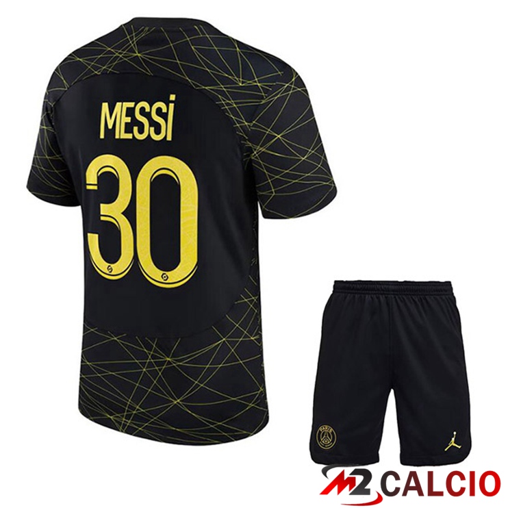 Maglie Calcio Personalizzate,Tute Calcio Squadre,Maglia Nazionale Italiana Calcio | Maglie Calcio Paris PSG (MESSI 30) Bambino Quarto Nero 2022/2023