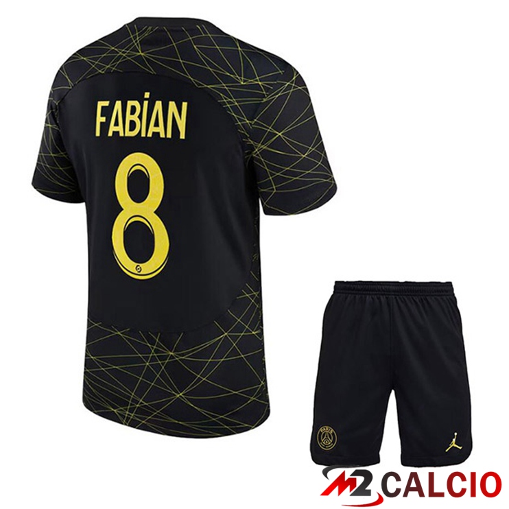 Maglie Calcio Personalizzate,Tute Calcio Squadre,Maglia Nazionale Italiana Calcio | Maglie Calcio Paris PSG (FABIAN 8) Bambino Quarto Nero 2022/2023
