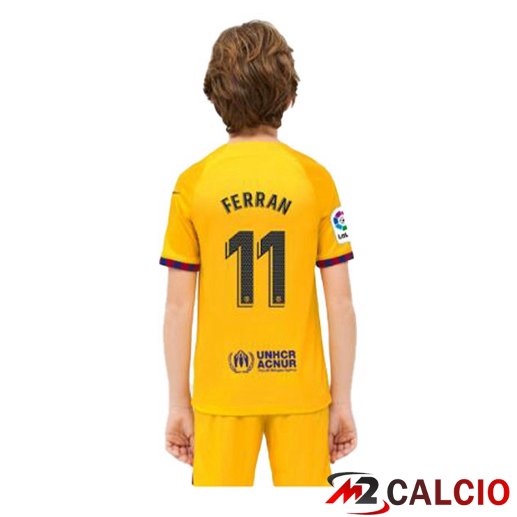 Maglie Calcio Personalizzate,Tute Calcio Squadre,Maglia Nazionale Italiana Calcio | Maglie Calcio FC Barcellona (FERRAN 11) Bambino Quarto Giallo 2022/2023