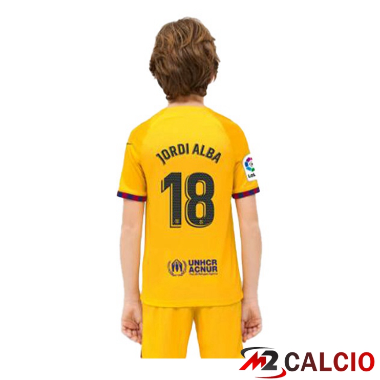 Maglie Calcio Personalizzate,Tute Calcio Squadre,Maglia Nazionale Italiana Calcio | Maglie Calcio FC Barcellona (JORDI ALBA 18) Bambino Quarto Giallo 2022/2023