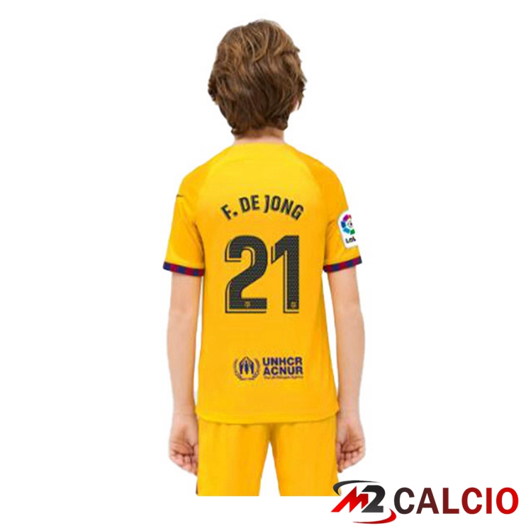 Maglie Calcio Personalizzate,Tute Calcio Squadre,Maglia Nazionale Italiana Calcio | Maglie Calcio FC Barcellona (F. De JONG 21) Bambino Quarto Giallo 2022/2023