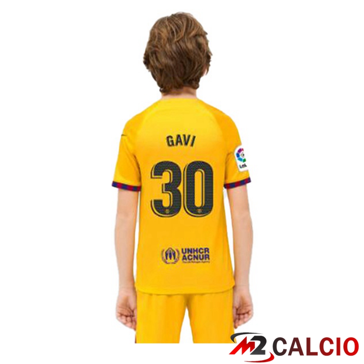 Maglie Calcio Personalizzate,Tute Calcio Squadre,Maglia Nazionale Italiana Calcio | Maglie Calcio FC Barcellona (GAVI 30) Bambino Quarto Giallo 2022/2023