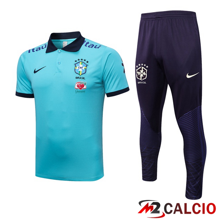 Maglie Calcio Personalizzate,Tute Calcio Squadre,Maglia Nazionale Italiana Calcio | Maglia Polo Brasile + Pantaloni Blu 2023/2024