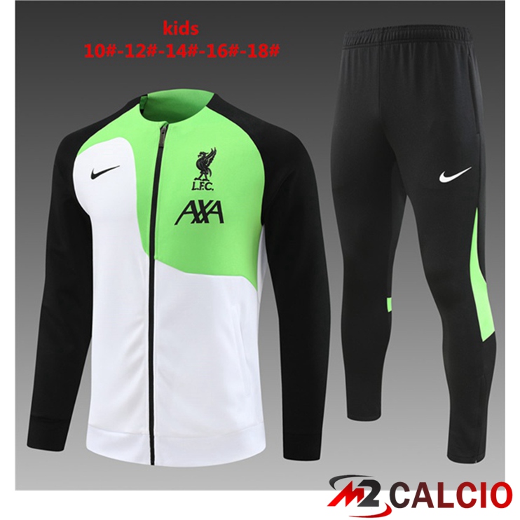 Maglie Calcio Personalizzate,Tute Calcio Squadre,Maglia Nazionale Italiana Calcio | Insieme Tuta Calcio - Giacca FC Liverpool Bambino Bianco Verde 2023/2024