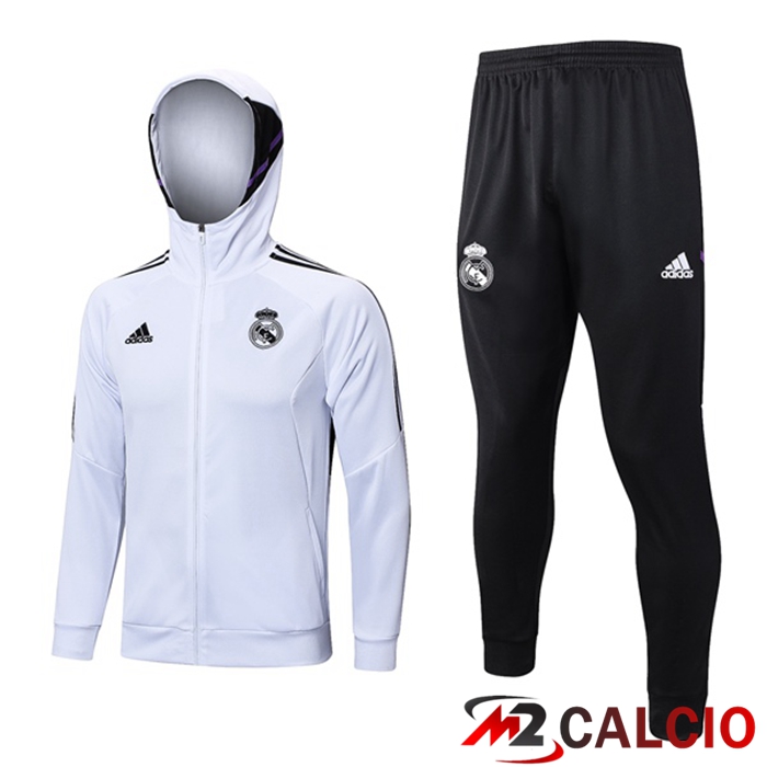 Maglie Calcio Personalizzate,Tute Calcio Squadre,Maglia Nazionale Italiana Calcio | Insieme Giacca Con Cappuccio Tuta Real Madrid Bianco 2023/2024