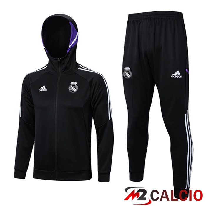 Maglie Calcio Personalizzate,Tute Calcio Squadre,Maglia Nazionale Italiana Calcio | Insieme Giacca Con Cappuccio Tuta Real Madrid Nero 2023/2024