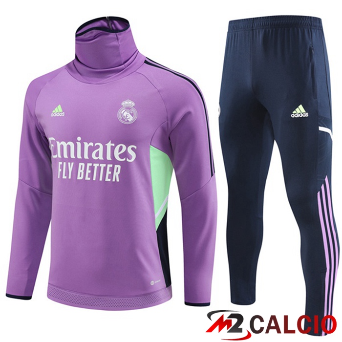 Maglie Calcio Personalizzate,Tute Calcio Squadre,Maglia Nazionale Italiana Calcio | Insieme Tuta Calcio Real Madrid Collo alto Viola 2023/2024