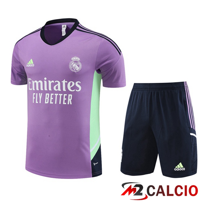 Maglie Calcio Personalizzate,Tute Calcio Squadre,Maglia Nazionale Italiana Calcio | T Shirt Allenamento Real Madrid + Pantaloncini Viola 2023/2024