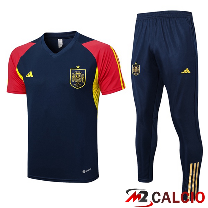 Maglie Calcio Personalizzate,Tute Calcio Squadre,Maglia Nazionale Italiana Calcio | T Shirt Allenamento Spagna + Pantaloni Blu Reale 2023/2024