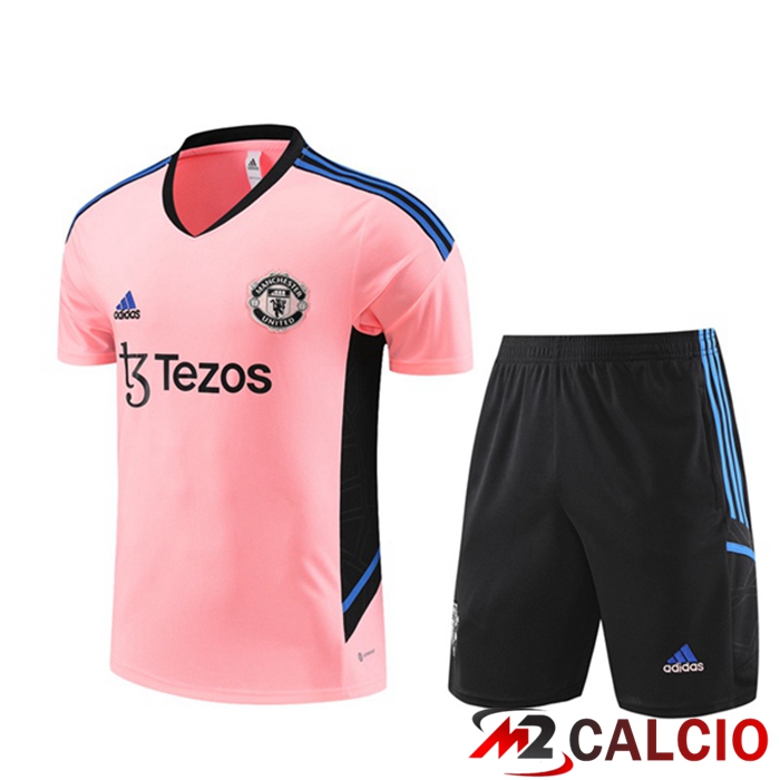 Maglie Calcio Personalizzate,Tute Calcio Squadre,Maglia Nazionale Italiana Calcio | T Shirt Allenamento Manchester United + Pantaloncini Rosa 2023/2024
