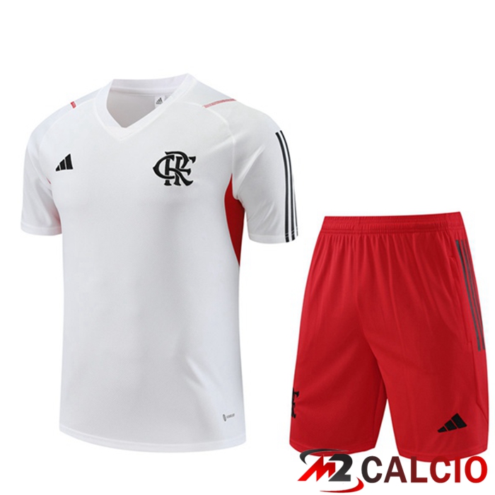 Maglie Calcio Personalizzate,Tute Calcio Squadre,Maglia Nazionale Italiana Calcio | T Shirt Allenamento Flamengo + Pantaloncini Bianco 2023/2024