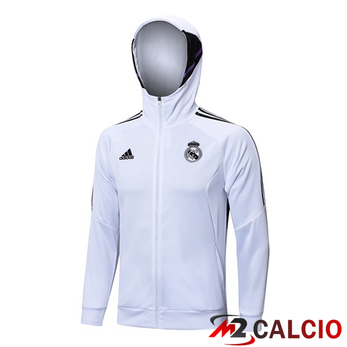 Maglie Calcio Personalizzate,Tute Calcio Squadre,Maglia Nazionale Italiana Calcio | Giacca Con Cappuccio Real Madrid Bianco 2023/2024