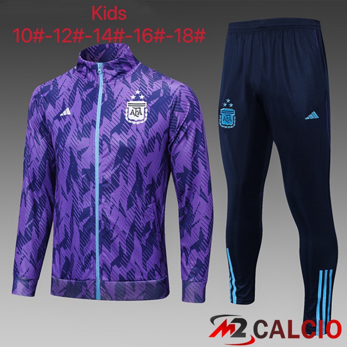 Maglie Calcio Personalizzate,Tute Calcio Squadre,Maglia Nazionale Italiana Calcio | Insieme Tuta Calcio - Giacca Argentina Bambino Viola 2023/2024