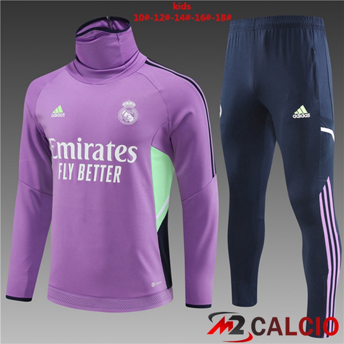 Maglie Calcio Personalizzate,Tute Calcio Squadre,Maglia Nazionale Italiana Calcio | Insieme Tuta Calcio Real Madrid Collo alto Bambino Viola 2023/2024