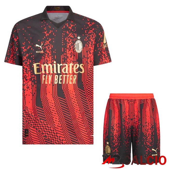 Maglie Calcio Personalizzate,Tute Calcio Squadre,Maglia Nazionale Italiana Calcio | Maglie Calcio AC Milan Bambino Quarto Rosso Nero 2022/2023