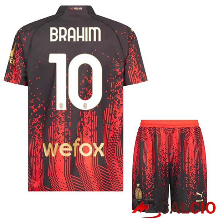 Maglie Calcio Personalizzate,Tute Calcio Squadre,Maglia Nazionale Italiana Calcio | Maglie Calcio AC Milan (BRAHIM 10) Bambino Quarto Rosso Nero 2022/2023