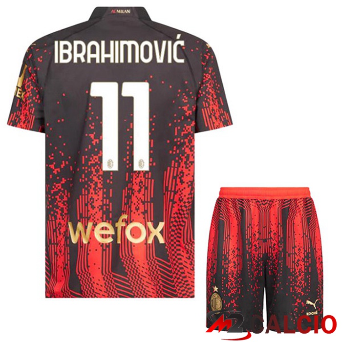 Maglie Calcio Personalizzate,Tute Calcio Squadre,Maglia Nazionale Italiana Calcio | Maglie Calcio AC Milan (IBRAHIMOVIĆ 11) Bambino Quarto Rosso Nero 2022/2023