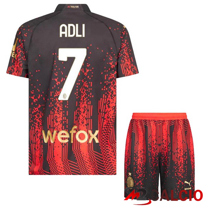 Maglie Calcio Personalizzate,Tute Calcio Squadre,Maglia Nazionale Italiana Calcio | Maglie Calcio AC Milan (ADLI 7) Bambino Quarto Rosso Nero 2022/2023