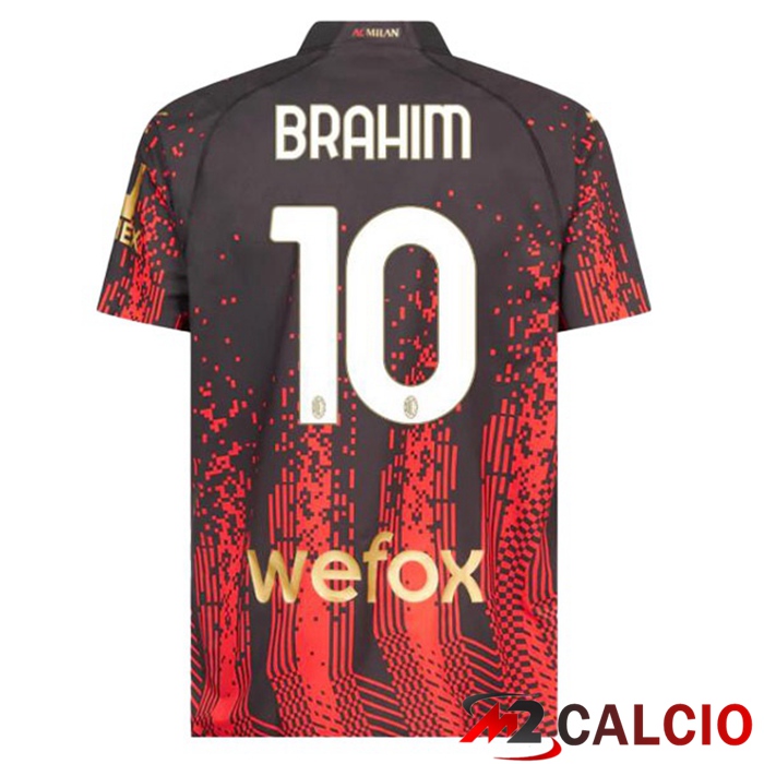 Maglie Calcio Personalizzate,Tute Calcio Squadre,Maglia Nazionale Italiana Calcio | Maglie Calcio AC Milan (BRAHIM 10) Quarto Rosso Nero 2022/2023