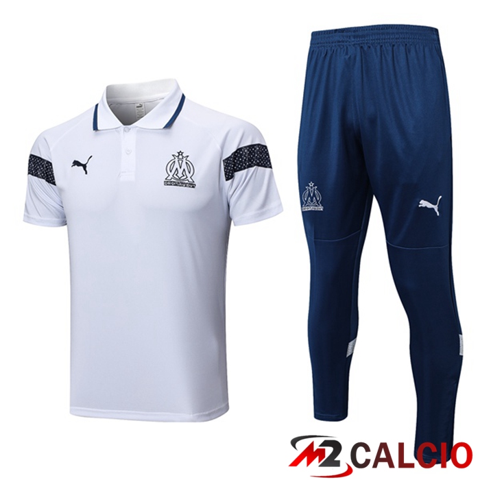Maglie Calcio Personalizzate,Tute Calcio Squadre,Maglia Nazionale Italiana Calcio | Maglia Polo Marsiglia OM + Pantaloni Bianco 2023/2024