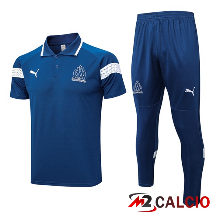 Maglie Calcio Personalizzate,Tute Calcio Squadre,Maglia Nazionale Italiana Calcio | Maglia Polo Marsiglia OM + Pantaloni Blu 2023/2024