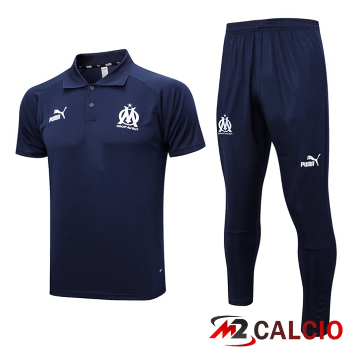 Maglie Calcio Personalizzate,Tute Calcio Squadre,Maglia Nazionale Italiana Calcio | Maglia Polo Marsiglia OM + Pantaloni Blu Reale 2023/2024